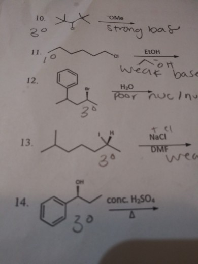 10. XX ompong bas EtOH OH weak b 12. n H2O poor nuclnu + C NaCl DMF conc. H2SO4 CN