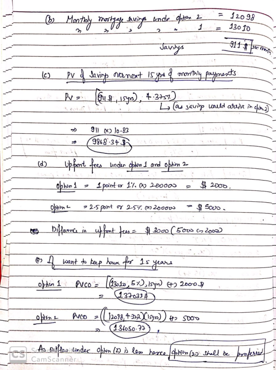 (6 Monthly mortgage lening unde optim 2 2 b 1 gge brings unde option = 12098 = 130 10 Javings non (6) PV of laving over next