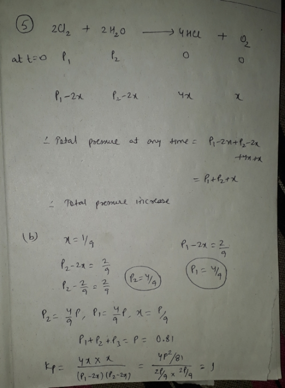 6 2 + 2H₂O the to atto l h oo P, -2x P.-2x ya Petal pressure at any time = P - 2n+P2-21 tinta - Pithara 2 Total pressure incr