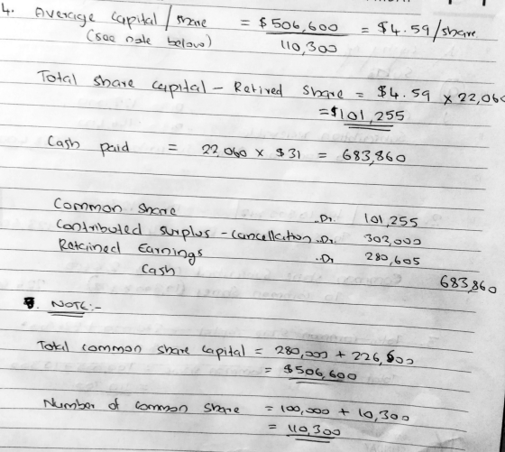 - Average capital / share (see rate below) = $506,600 110, 300 = $4.59/share. Total share capital - Retired share = $4.59 X 2