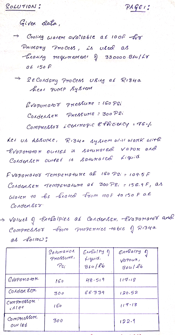 SOLUTION: PAGEL Given daha , Cooling water available at 10 of for as Drimony Process; used as treating requirement 9 330000.