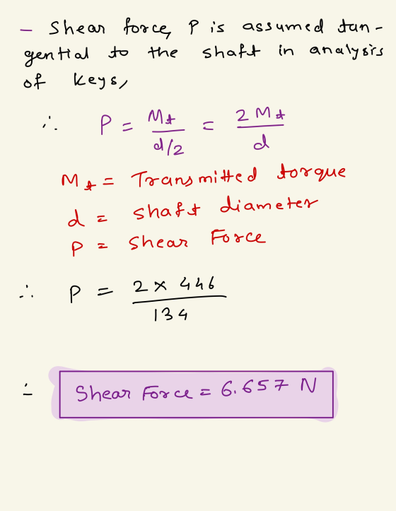 - Shear force, gential to the of keys, P is assumed tan- shaft in analysis i P = Mt = 20 1/2 d Me= Transmitted torque da shaf