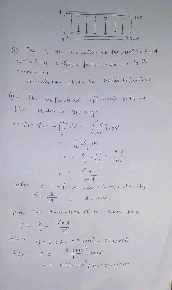 1 S -+ + + + + 2-0 Ja=d (4 This is the direction of the electric field which is shown from tto ! by the arrow (). - Obviousl