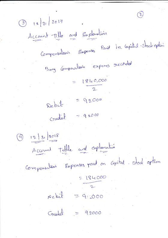 © 12/31/2017 © Account Tille and Explanation compensation Empenses Paid in capital - stock eption Bang Comparation expens rec