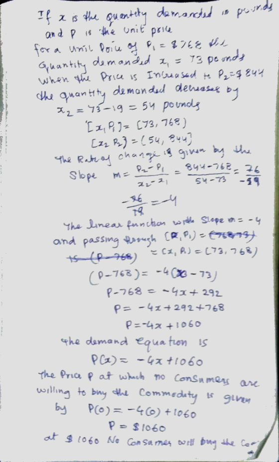 If x is the quantity demanded in posride and p is the unit price for a unil Doice of Pi=8768 VL. Guantity demanded x, = 73 po