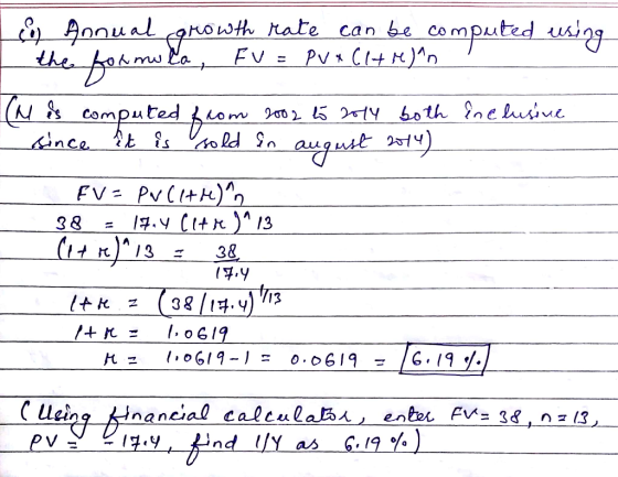 リーAnnual -2nowth rate can be computed ust l3 九コい0619-1 = 0.0619 /G,19 lY as