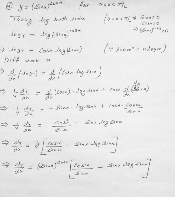 Taking log boh sides 2 Sinx lo Sinn cly Cosix
