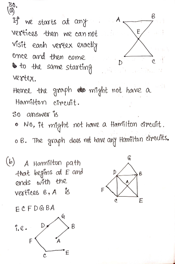 30, B А E If we starts at any vertices then we can not visit each vertex exactly once and then come Bo to the same starting v