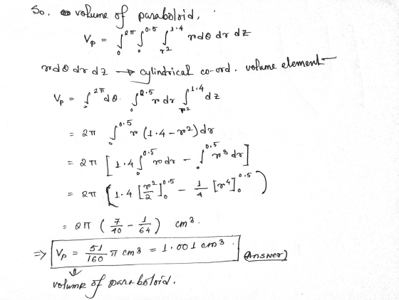 So, volume ат Vp rodo drdz 72 of paraboloid, jos pat *d® dr d2 gylindrical co-ord, volume element Up = f do jo. 914 RT 0.5 dz