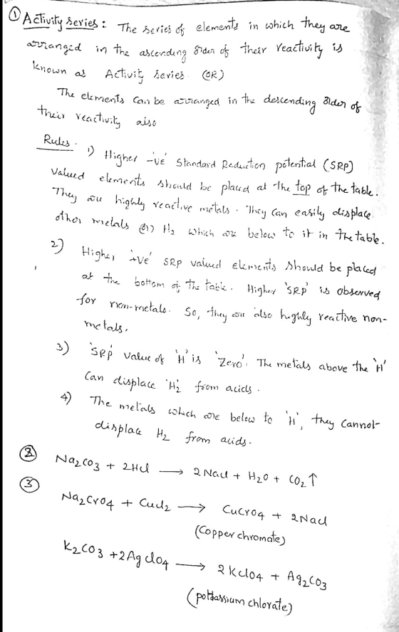 Activity Series: clivity series: The series of elements in which they are arranged in the ascending order of Their rear known