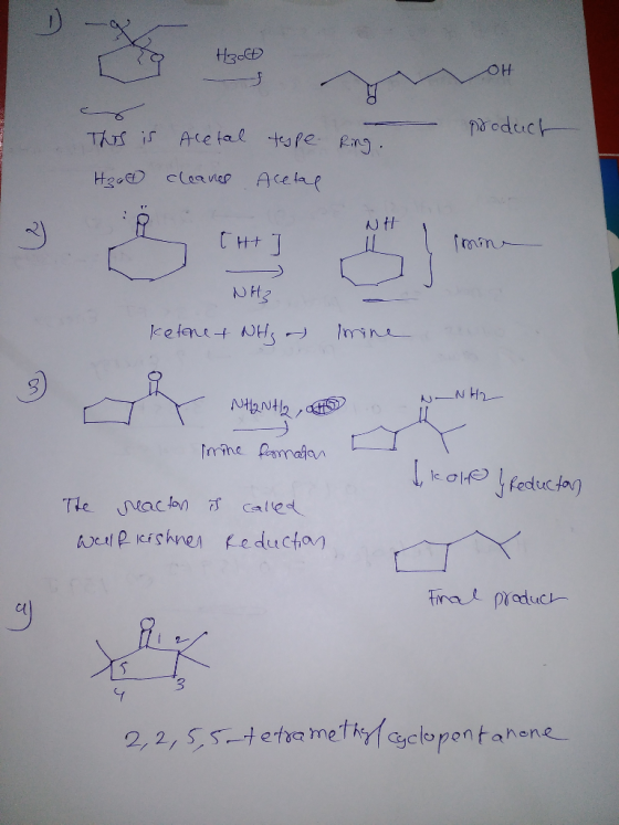 D- H3 애 product This is Aletal tespe Ring. H3o cleares Acetal NH Сн+ Т | NH Ketene + NH3 - Imine Y NH2NH2, H . N-NH2 imine fa