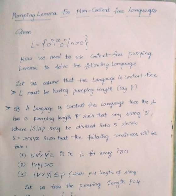 Given Nono se need to use Gonext e pumping Lemma to solve the fellouing Longuoge L mut be hving pumping length Gsay ) has a p