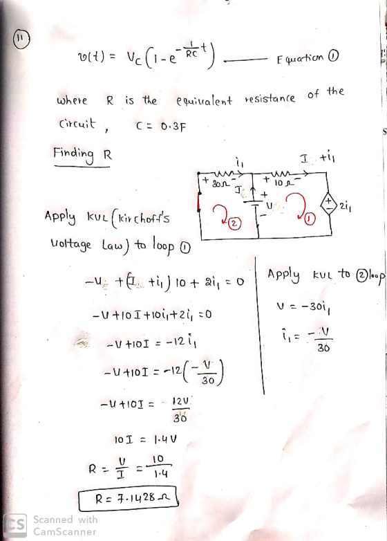 E quarticn equiualent Ris the where vesistance of the Crcuit C0.3F Finding R t 10 2i Apply (kir chofts uoltage Lau) kUL le p