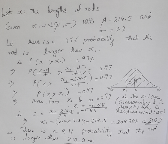 of rods 24 is ie het x: The leogths and = 214.5 Giver With > ~NGAO Let there is a 97.1 probability that the rod longer thas x