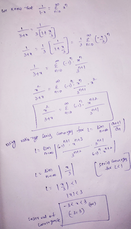 342 n=0 340 n+2 - 126 ant 349 for = lim , of any Q neos | converges using ratio Tyt Sering 142 1= lim 16)ht! +3 __. 39+1 i-mo