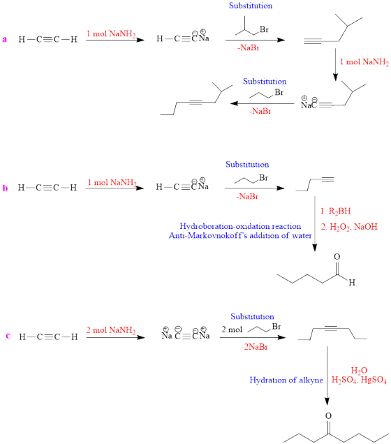 Substitution a H-C=C-H 1 mol NaNH 1 H-C=EN -NaB 1 mol NaNH Substitution Br No -NaBI 6 H-C=c-H 1 mol NaNH, VaNH Substitution ~