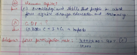 teman capital Au (c) knowledge and skills that people in work force aquire through ederation and treimming G D P = aus (a GDP