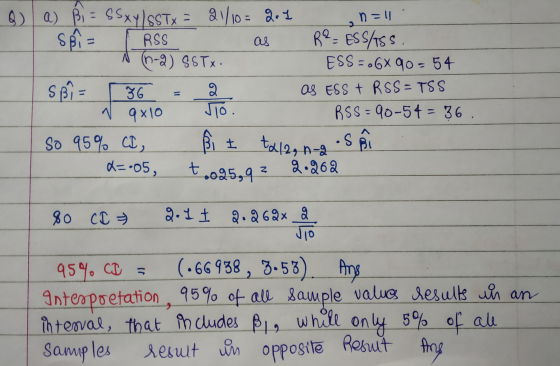 B) a) B) = 6SX4 SSTX = 21/10 = 2x1 on=1 SBi RSS as R² = ESS/ISS. - An-2) SSTX. ESS=06x 90 = 54 spi= 3 45 = 2 as ESS + RSS = T