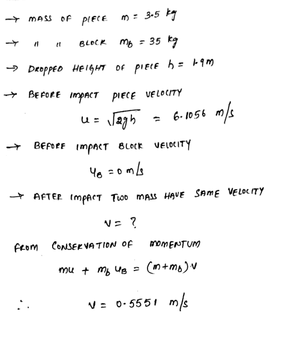 -Y MASS pieCE m6 35 kg BLOCK BEFOPE IMPACT pieCE VELOCITY Japh 6. 1056 BEFORF BLock VELOCITY mpACT 20mb AFTER mpAC7 Too mAS H