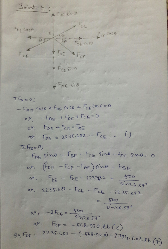 Joint E A for sine For For cost ) CO FOR COSO FRE & FBE AFE ? FCE Sine FAG sino I fx=0; - FAE Cost & FoE Cose & ECE cose=0 og