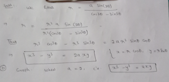 SON hawe a sin(20) Ces 30 - sinzo 912 a Sin (20) sin3o) 92(6030 30 r3 sino 2 ar? sino Go a=r60, y = r bro y3 Qaxy Graph. a =2