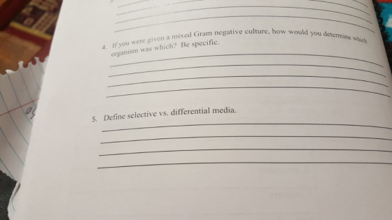 culture, how would you determine which a mixed Gram negative rm anism was which? Be specific. how 4. If you were given Define