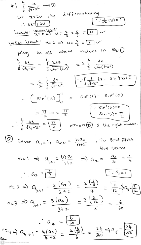 2 G dx 4) √4x² Let (0=1 . = differentiating a=2u , by .. dx=[2 du limits: lower limit x=0=) u= x = 0 upper limit: x= 2 =) u=