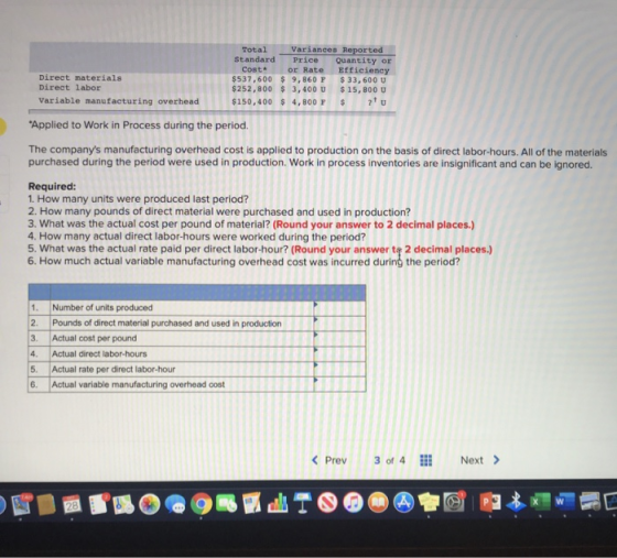 Direct materials Direct labor Variable manufacturing overhead Total Variances Reported Standard Price Quantity or Cost or Rat