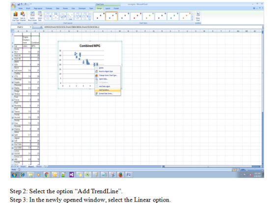 Combined MPG Step 2: Select the option Add TrendLine Step 3: In the newly opened window, select the Linear option