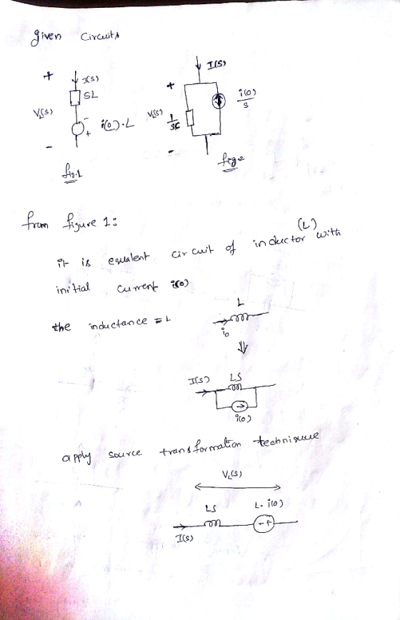 given Circuit si Vrs, UR DE 163.Mis from figure 15 (L) inductor with circuit of it is equalent initial current o the inductan
