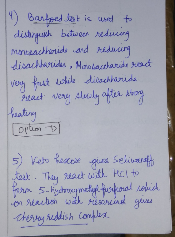 14. Barfoed test is used to distinguish between reducing monosacharide and reducing disachharides & Monoser charide react ver