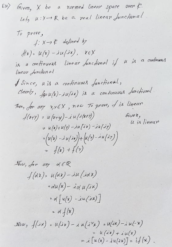 ElGiven, X be normed linear space oven Le t u:XR be a real lineay Junctonal To prove, 4:X dened y Hr) 4r)-u/i), Yex a cntinun