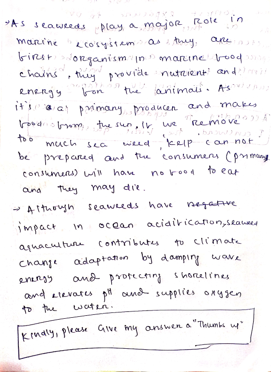 AS 2 Roll seaweeds play a weeds play a major role in marine becosystem as they are not first dorganism in marine boods chains