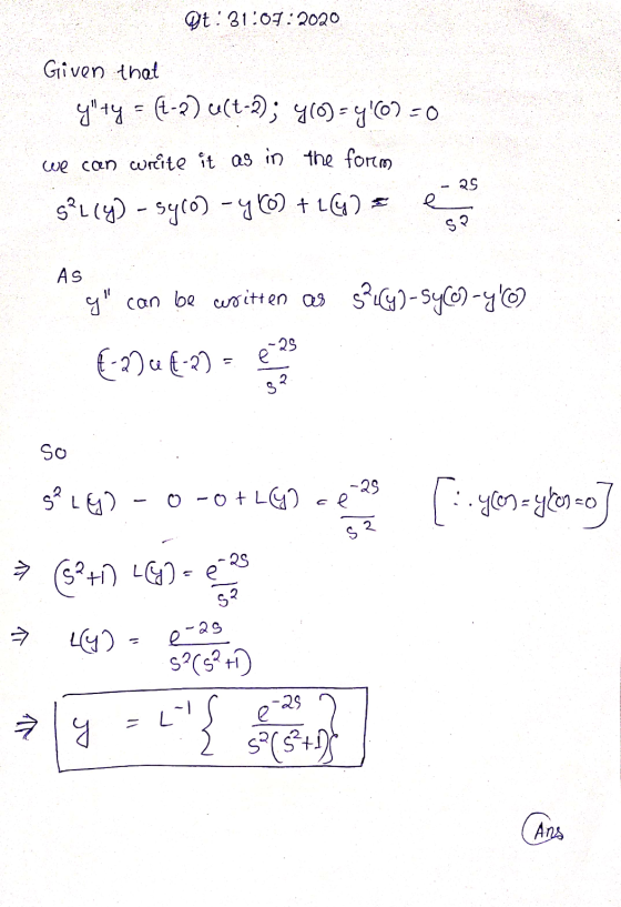 Ot:31:07:2020 Given that y ty = (-2) ult-2); 400 - 40) = 0 we can write it as in the form silly) - syro) -yl) +14) = 25 e S