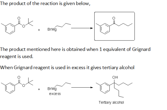 The product of the reaction is given below, + Brmg The product mentioned here is obtained when 1 equivalent of Grignard reage