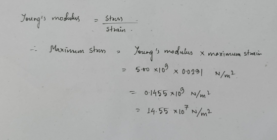 Joungs modudus Shun Strain Maximum stan modulus maximum stain 5 00 x103 0-0291 N/m2 0-1455 x10 N/m 14.55 N/m2
