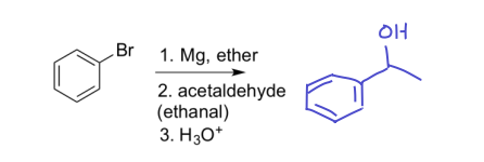 1. Mg, ether 2. acetaldehyde (ethanal) 3. H30+