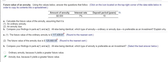 Future value of an annuity Using the values below, answer the questions that follow. (Click on the icon located on the top-ri