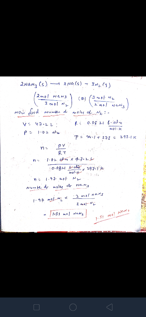 2NAN2 Cs 3mol NaN3 -) 3 mol Nound Nume d 4LL: 0.Of 21 P 10 ah pv R T h mol se 297k www.t dr male cr Ne : 2 mal weN 9mol 31 m