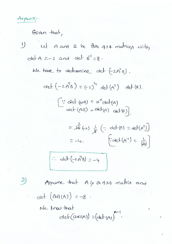 Given thal hte haue to ledamine de 2f1e -2N L) - clet @A) αattA) nume that A i a 4x4 matri an clet (Aso(A)) s tle too that