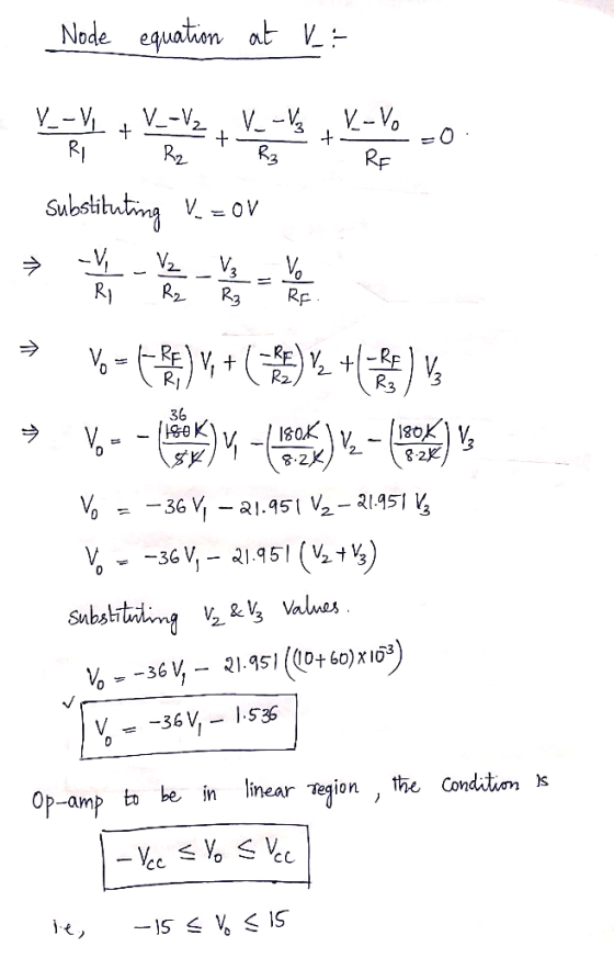 Node equation at k: the very Kom o co Substituting V = OV RE A ↑ → V-5h :) , + ( ) x + ( a v → Vo - Lestek) , - ( 152 ) Vz -