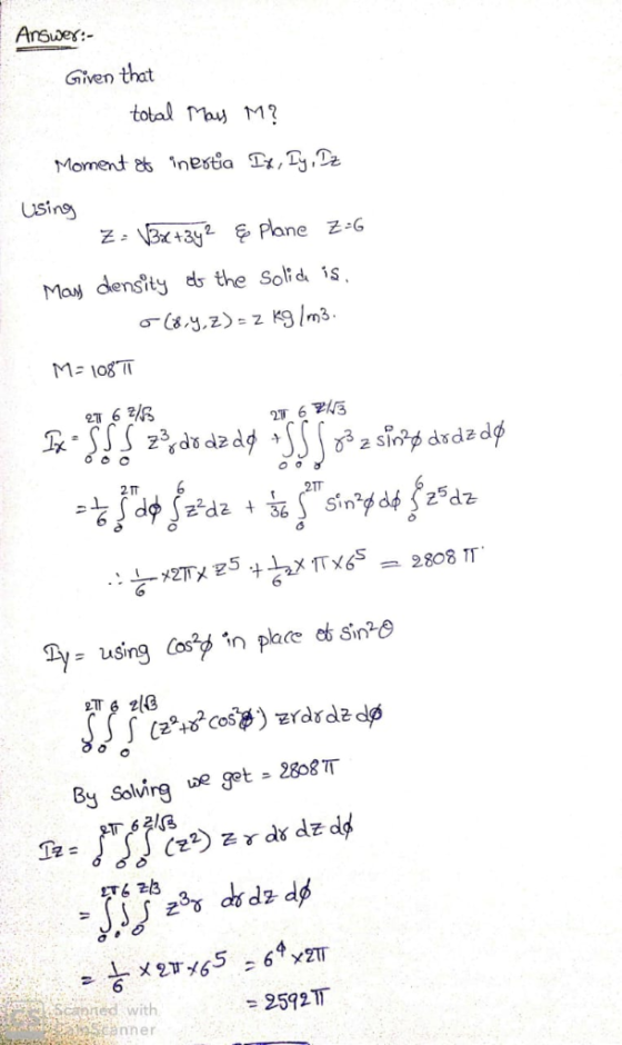 Given that total Ma M Usins Mo density ds the Solid is 2TT 6 By Solig ve get- 2808 T 12 파리3 Scapned with 2592TT