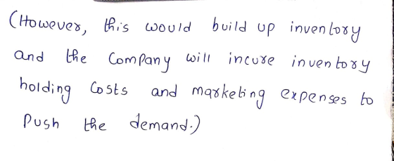 (However, this would build up inuenlooy and the company will incure inventory holding costs and marketing expenses to Push th