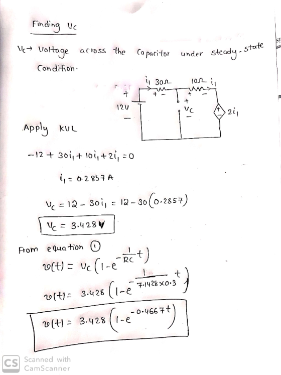 Fin ding Voltage Stute ac ross the Ca pacitor under stcady Condition 30 (0 12U Apply KUL 1230, 10i,+2i, = , o2857 A oCo.2857)
