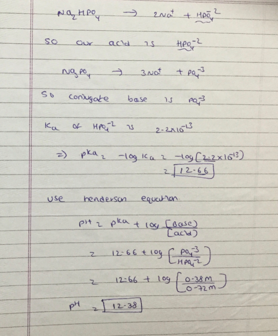 NQ HPO - znat + 4po 2 so our acid is 4po? ną po 3 Not + pq3 so conjugate bose is PQ Ka of Hpoi ? i 2-2x1013 2) pka, -log ka z