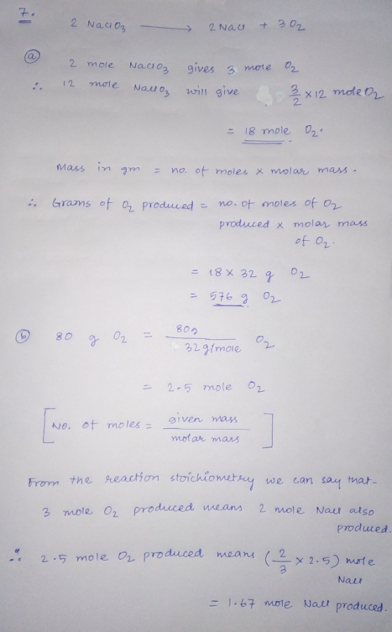 2 Nacioz 2 Nac + 302 o in 2 12 mole mole Nacioz gives 3 more Nalloz will give 02 3x12 mole O2 = 18 mole O. mass in gm = no. o