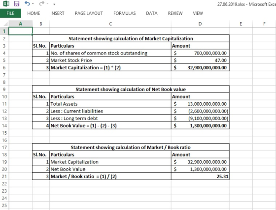 X 27.06.2019.xlsx Microsoft Exc FILE HOME INSERT PAGE LAYOUT FORMULAS DATA REVIEW VIEW A B D F Statement showing calculation