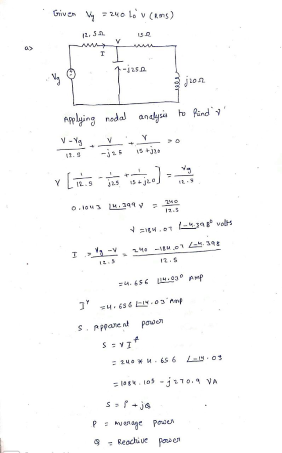 Given V24o Lo v (Rms) 12.5ภ. 52 202 Jon Applin noda andlyss ho Rind 12.s 12.S 12.9 12.S =1084. Io5 -J270.9 VA Avage pawe
