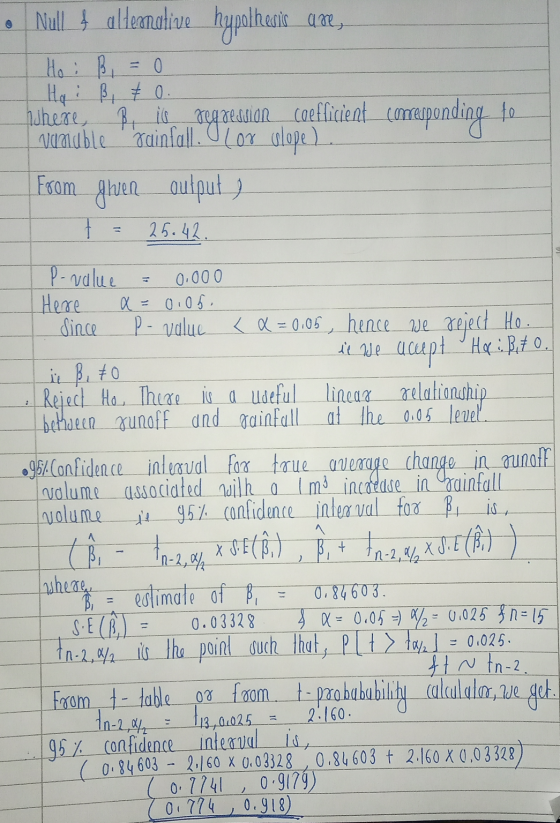 : volume associated with a my incoedse in Brainfall . Null! allemalive hypothesis une Ho : B = 0 hhere Billig rey readian coe
