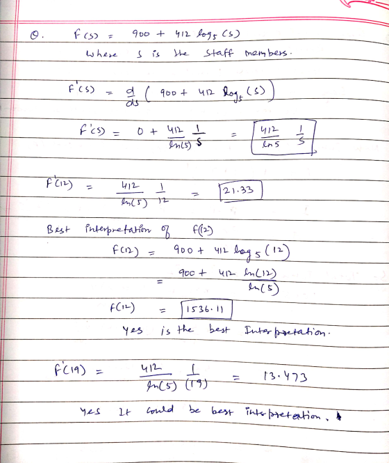 fcs) = 900 + 412 log5 (s) the staff members. where s is fcs) a los 900 t 412 ری) عملا fcs) 412 = 0 + 412 en (5) en 5 f(12) 4